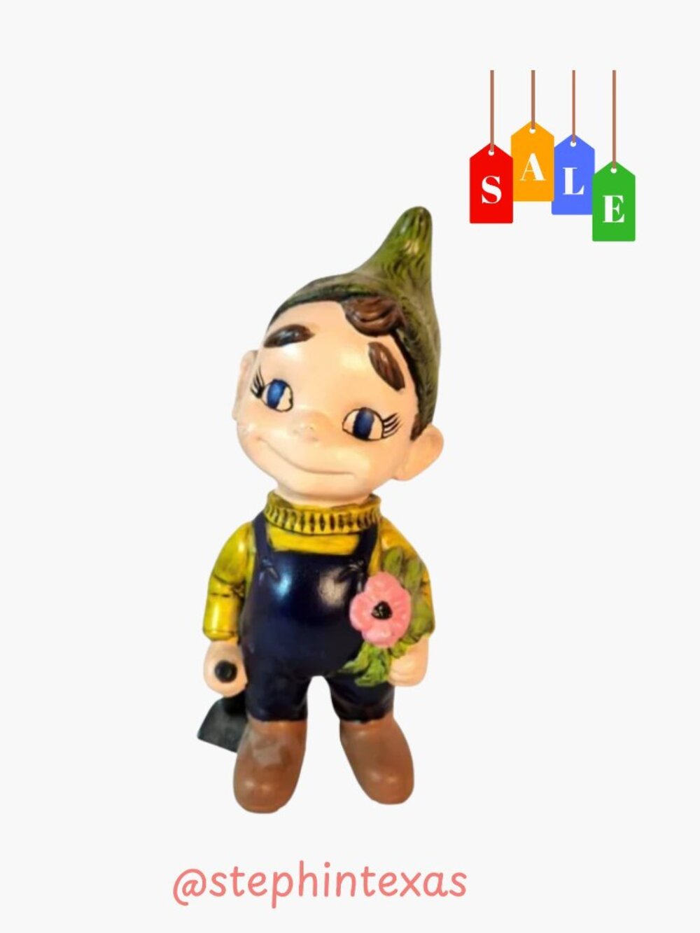 Atlantic Mold Ceramic Smiley GARDEN GARDENING GNOME Kids Hand Painted Vintage